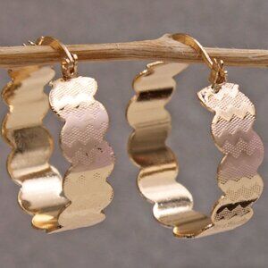 18K Yellow Gold Filled 3 Color Bohemian Wide Wave Carve Hoop Earrings Party Gift